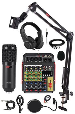 Lastvoice Rec Paket-2 BM800 Mikrofon Phantomlu Mikser Kulaklık Stand Filtre Set